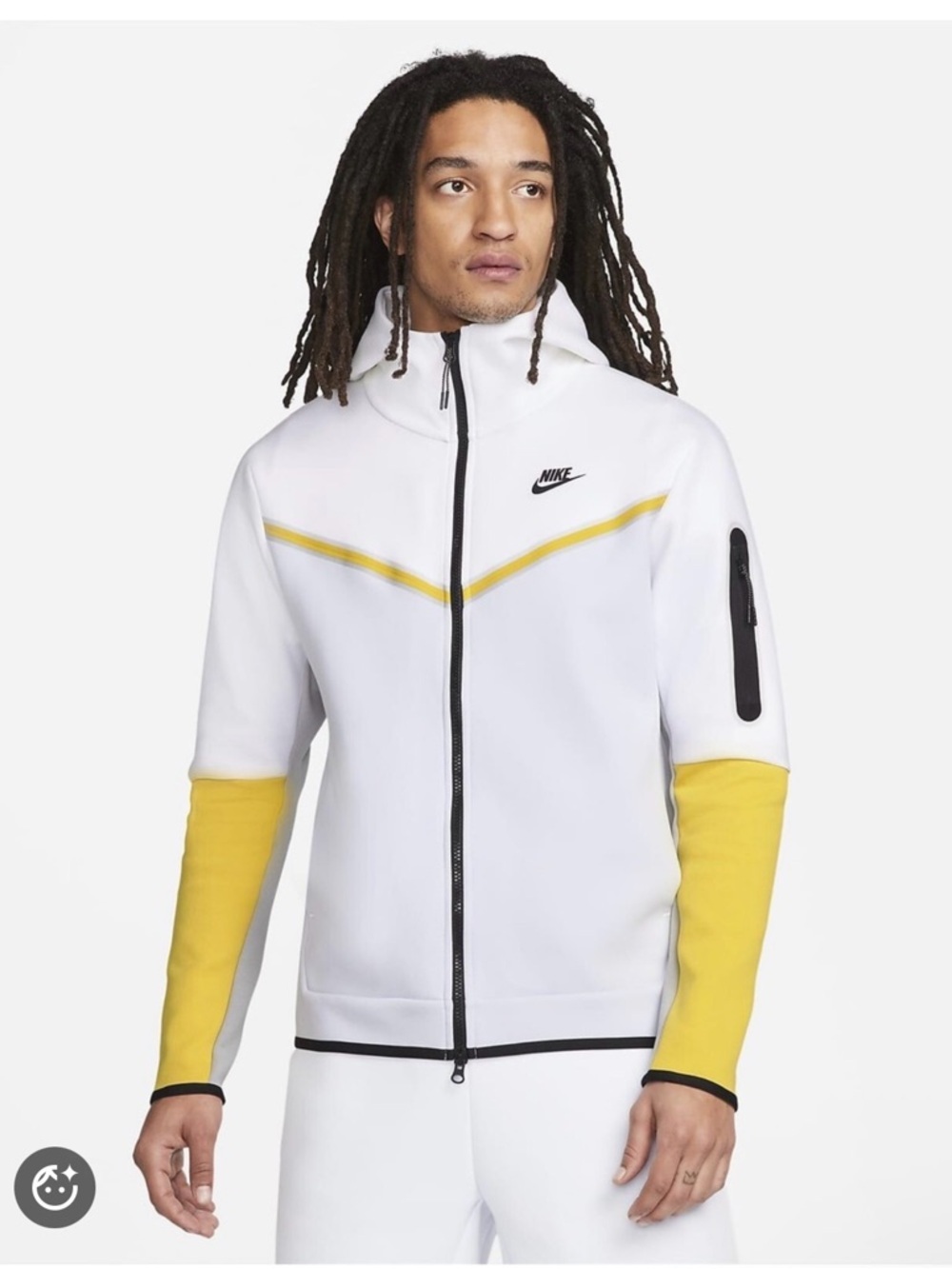 Nike White Hooded Windbreaker with Yellow Sleeve and Chest Accents